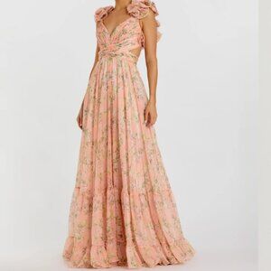 NWT - Mac Duggal Ruffle Tiered Floral Cut-out Chiffon Gown